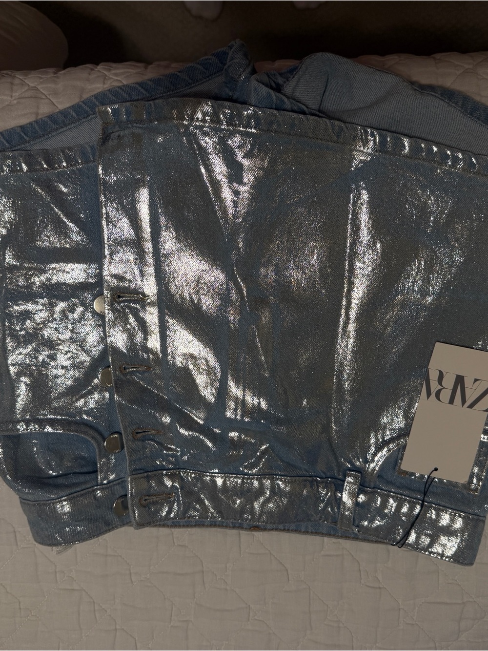 Zara Metallic Light Blue Denim skort